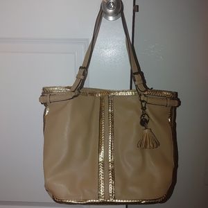 Jessica Simpson gold & tan purse